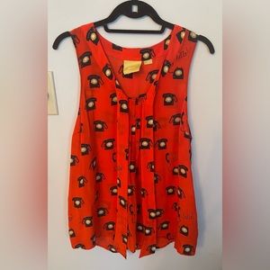 Maeve Red Telephone Print Sleeveless Blouse
